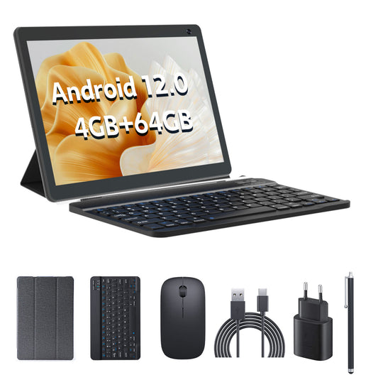 Tableta 10 inch, Android 12, 64GB ROM+4GB RAM, Husa, Tastatura, Mouse, Stilou, WiFi, Bluetooth, Camera dubla, Baterie de 6000mAh